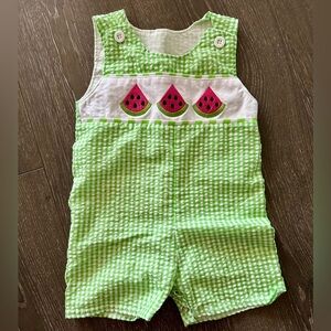 Green Gingham Watermelon Baby Romper